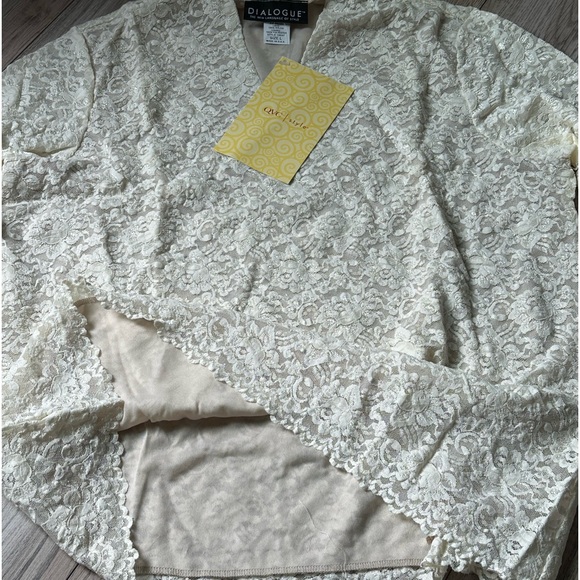 Dialogue Standing V-neck Lined Bodice Lace Top Sz L NWT IVORY A36225 - Picture 3 of 6